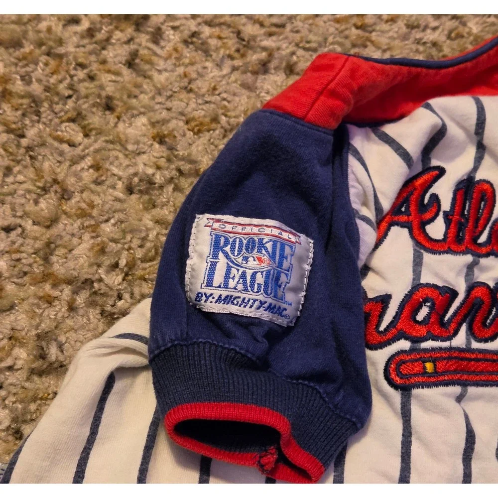 Vtg Rookie League Atlanta Braves Bodysuit Hat Set Baby Size 3-6M White Red Blue